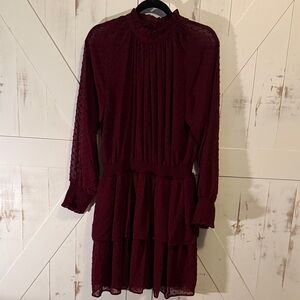 Mud Pie Deep Red Long Sleeve Ruffle Hem Dress